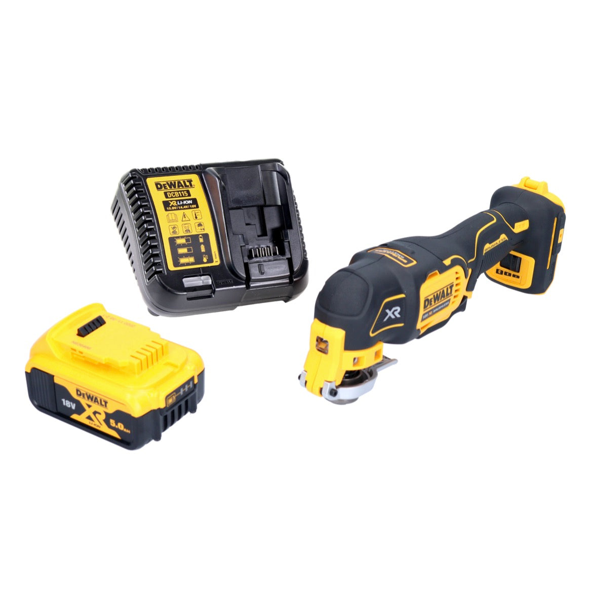 Oscillateur multifonction à batterie DeWalt DCS 356 P1-XJ 18 V sans balais + 1x batterie 5,0 Ah + chargeur + jeu d'accessoires