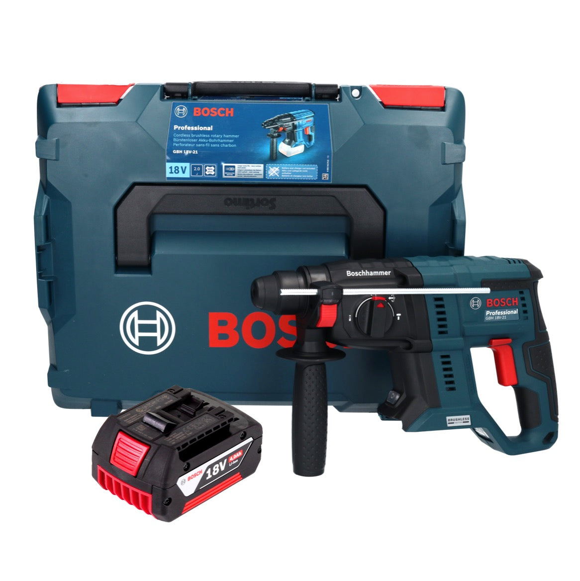 Bosch GBH 18V-21 Professional marteau perforateur sans fil 18 V 2,0 J sans balais + 1x batterie 4,0 Ah + L-BOXX - sans chargeur