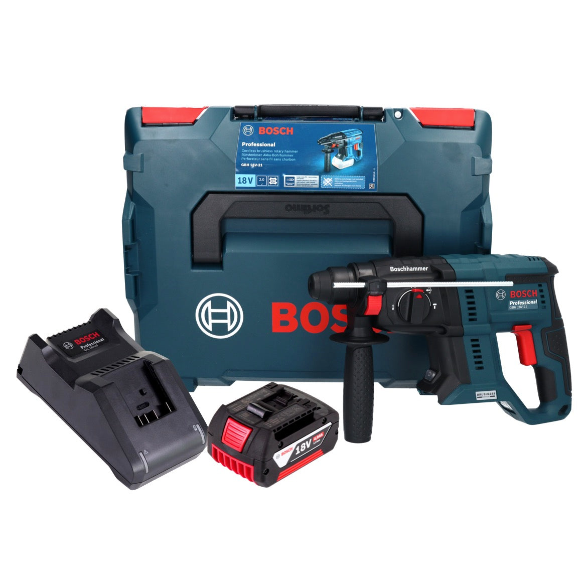 Bosch GBH 18V-21 Professional marteau perforateur sans fil 18 V 2,0 J sans balais + 1x batterie 4,0 Ah + chargeur + L-BOXX