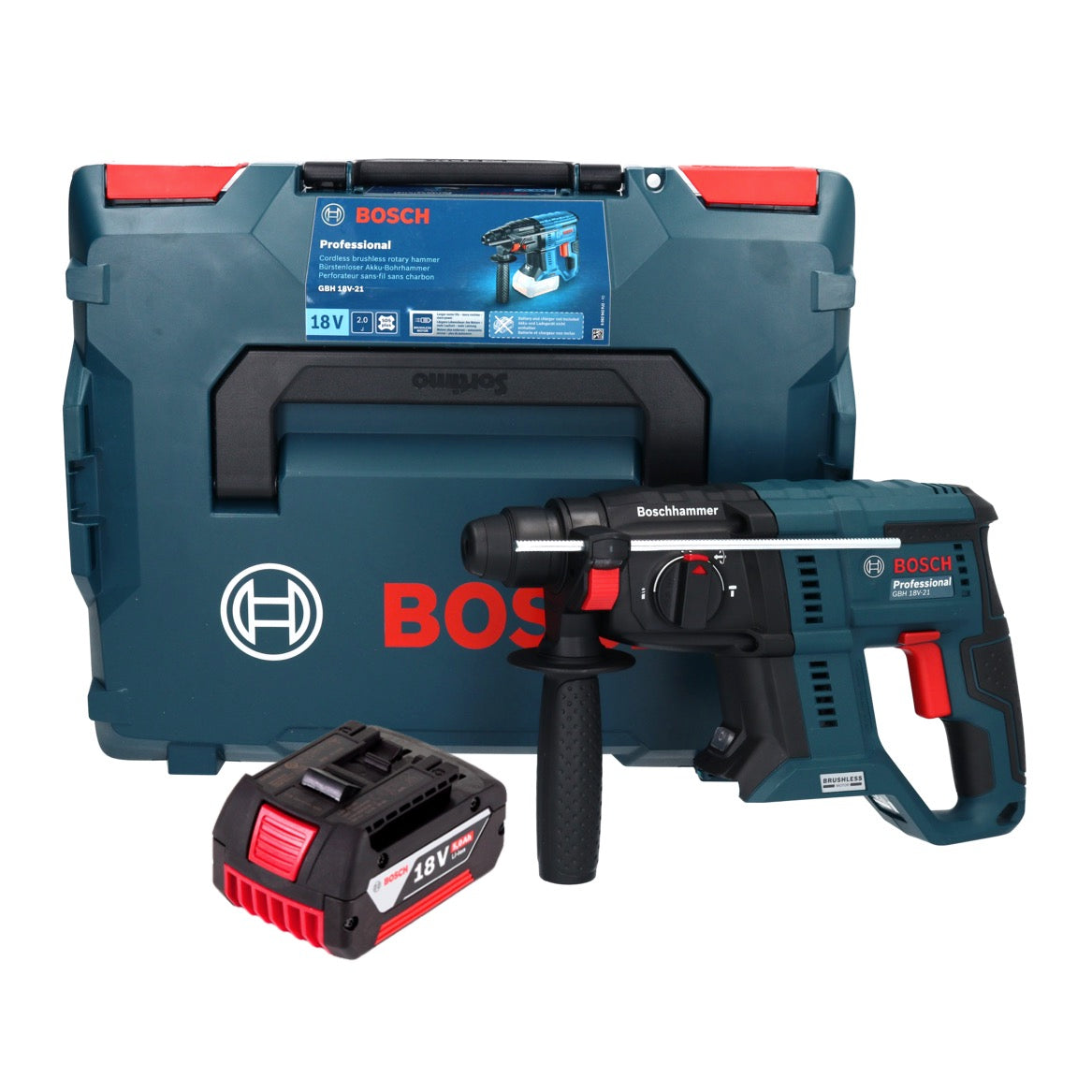 Bosch GBH 18V-21 Professional Akku Bohrhammer 18 V 2,0 J Brushless + 1x Akku 5,0 Ah + L-BOXX - ohne Ladegerät