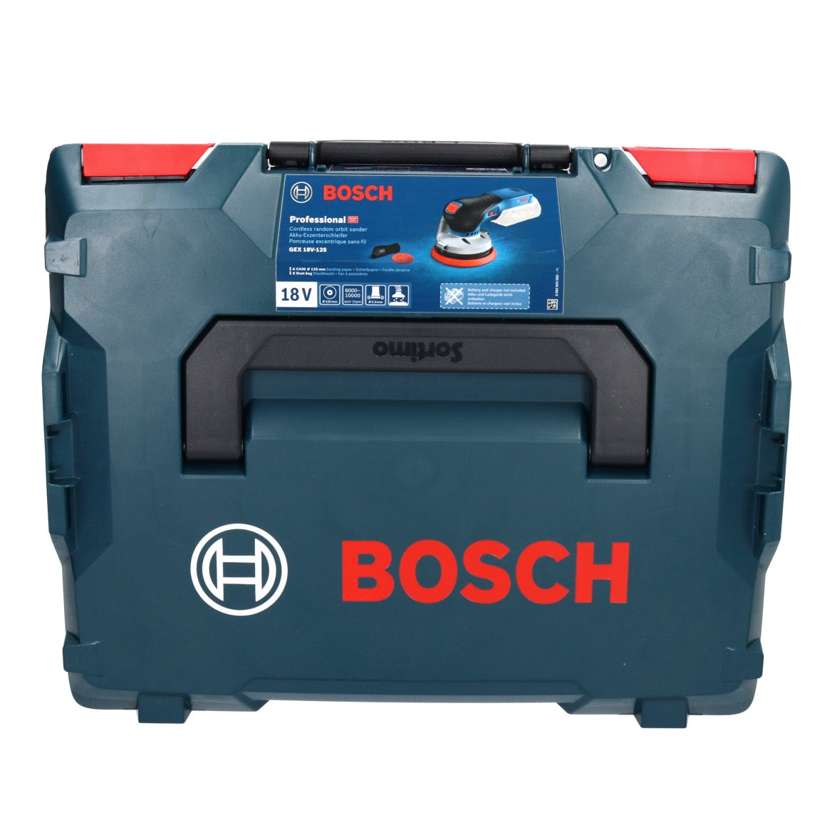 Bosch GEX 18V-125 Ponceuse excentrique professionnelle sur batterie 18 V 125 mm sans balais + 4x set de ponçage Toolbrothers TURTLE + L-BOXX - sans batterie, sans chargeur