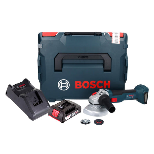 Meuleuse d'angle sans fil Bosch GWS 18V-10 Professional 18 V 125 mm sans balais + 1 batterie 2,0 Ah + chargeur + L-Boxx