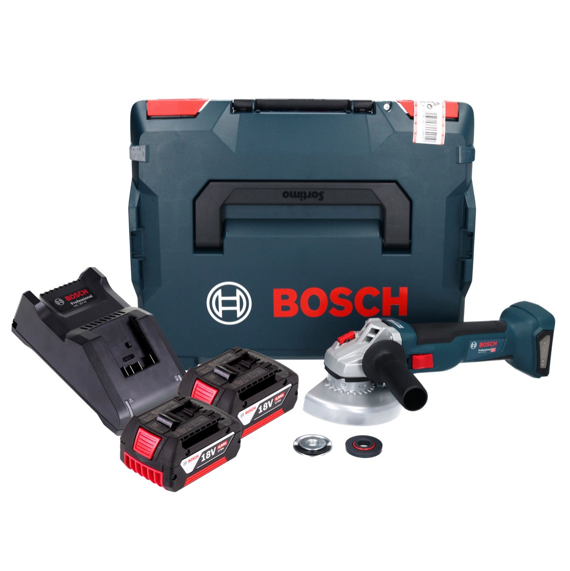 Bosch GWS 18V-10 Professional Akku Winkelschleifer 18 V 125 mm Brushless + 2x Akku 4,0 Ah + Ladegerät + L-Boxx