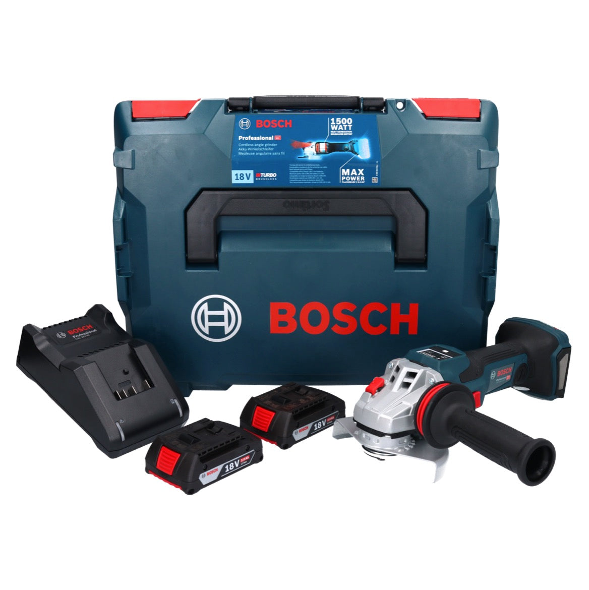 Bosch GWS 18V-15 SC Professional Akku Winkelschleifer 18 V 125 mm Brushless + 2x Akku 2,0 Ah + Ladegerät + L-BOXX