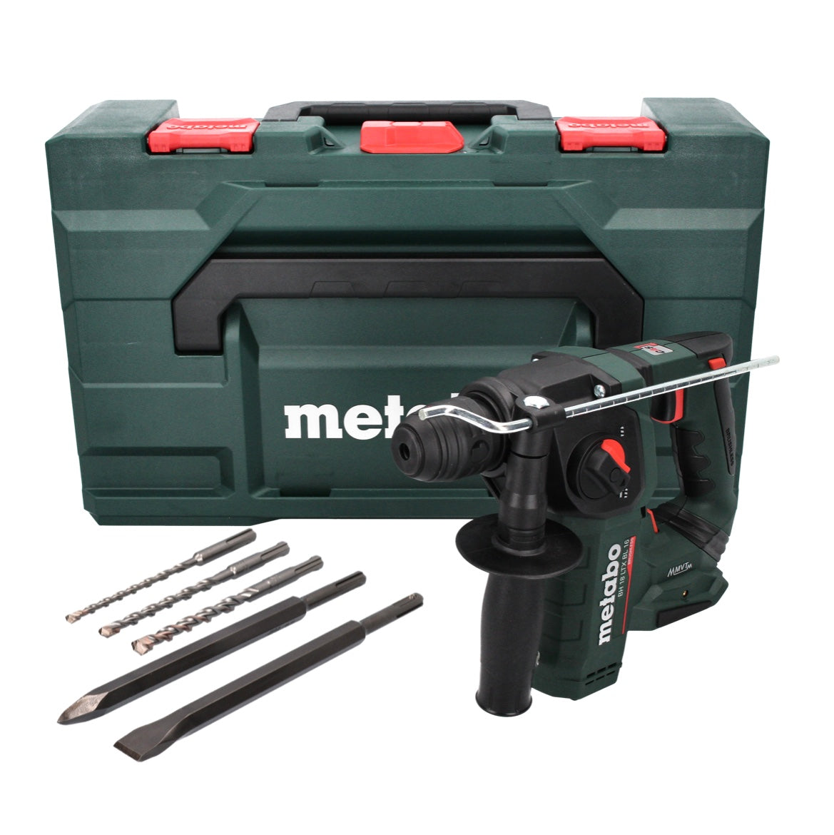 Marteau perforateur sans fil Metabo BH 18 LTX BL 16 18 V 1,3 J SDS plus sans balais + jeu de 5 perceuses et burins + métaBOX - sans batterie, sans chargeur