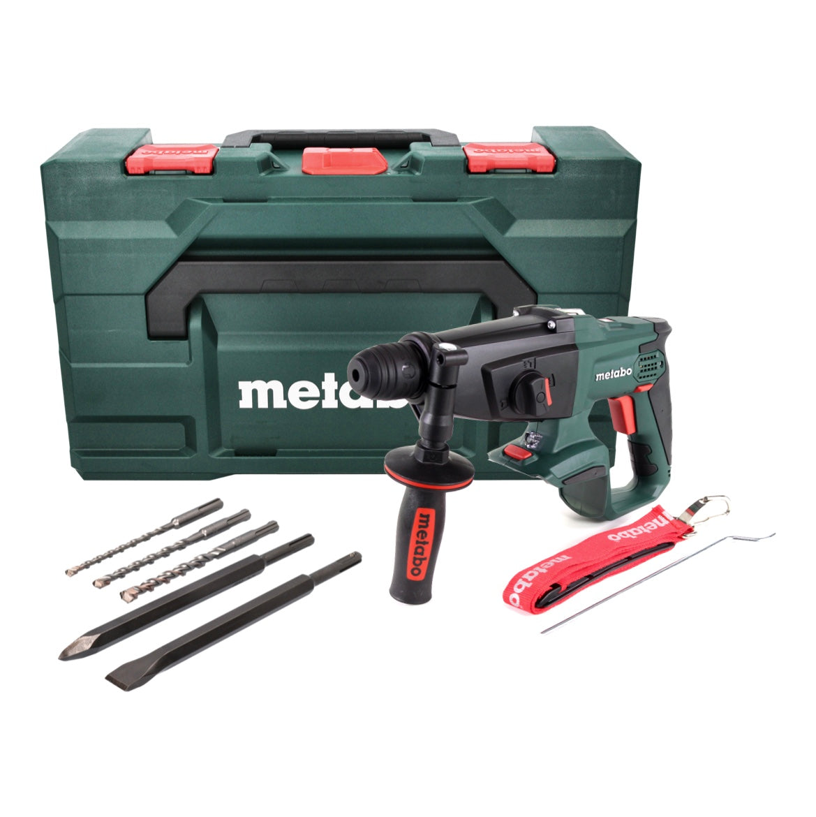 Marteau combiné sans fil Metabo KHA 18 LTX 18 V 2,2 J SDS Plus + jeu de 5 forets et burins + métaBOX - sans batterie, sans chargeur