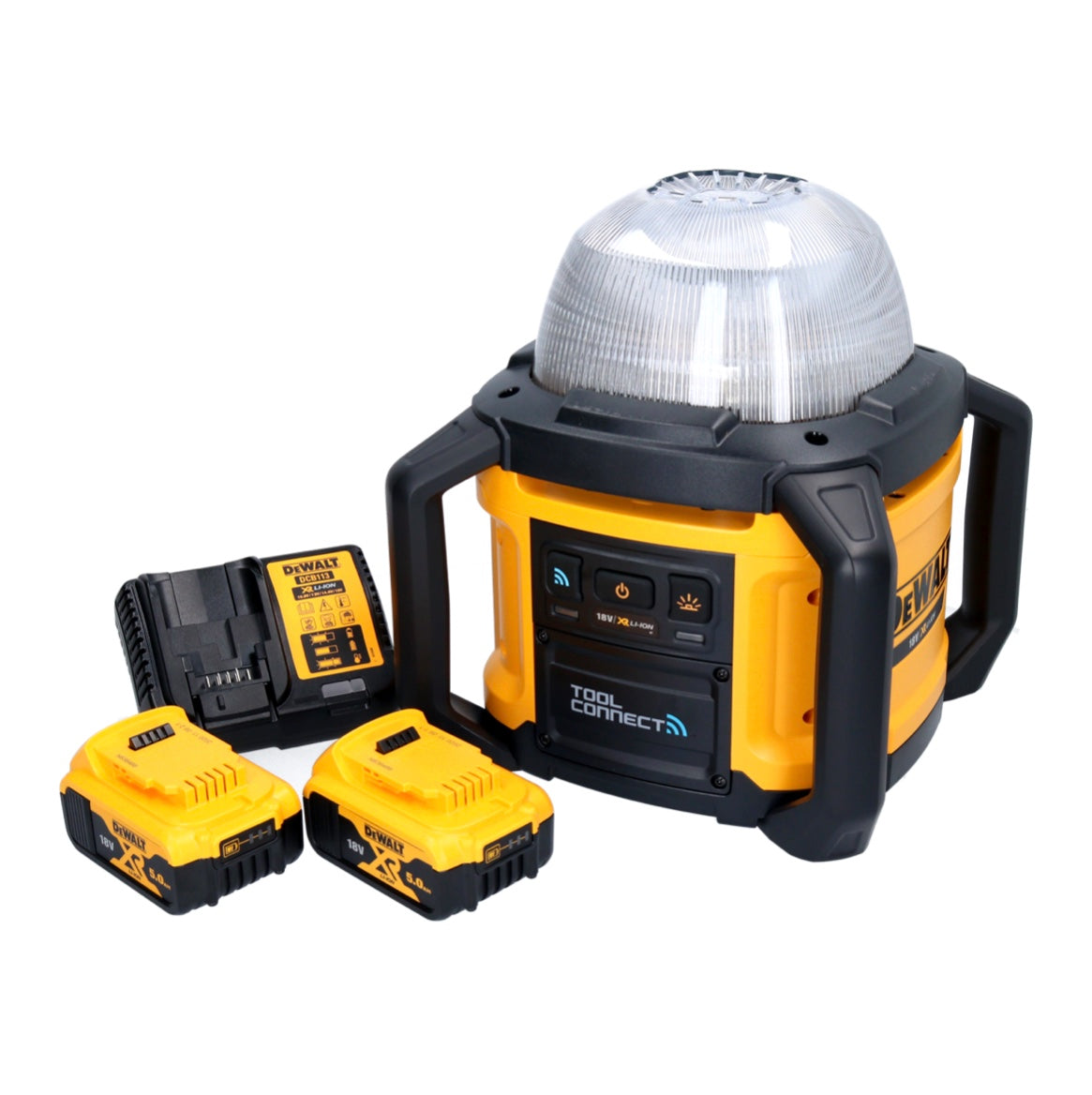 Projecteur de chantier à batterie DeWalt DCL 074 P2 18 V 5000 lm 4000 Kelvin + 2x batteries 5,0 Ah + chargeur