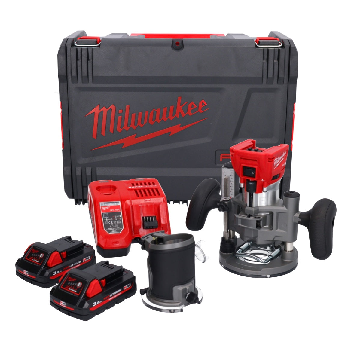 Milwaukee M18 FTR-302X Akku Fräse 18 V Brushless + 2x Akku 3,0 Ah + Ladegerät + Fräsmodule + HD Box