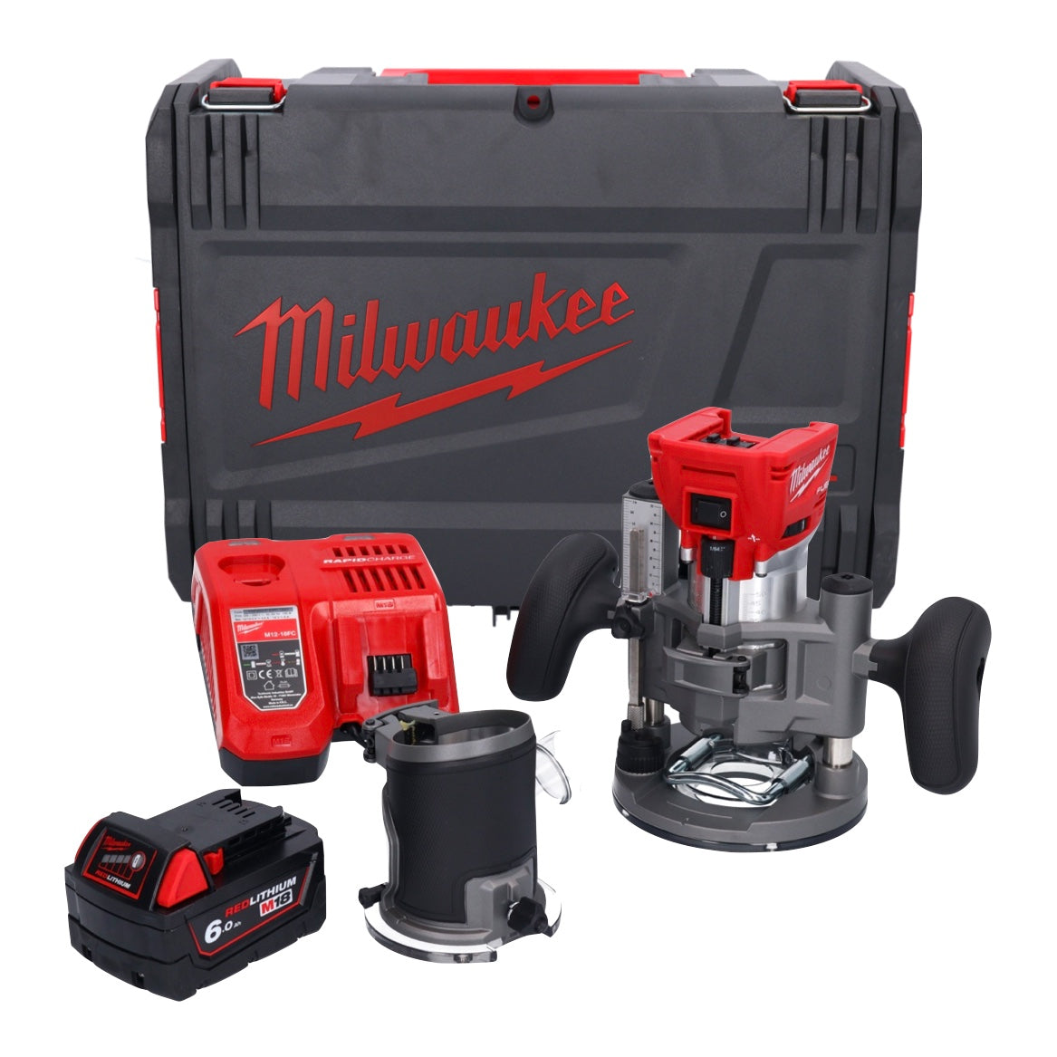 Milwaukee M18 FTR-601X Akku Fräse 18 V Brushless + 1x Akku 6,0 Ah + Ladegerät + Fräsmodule + HD Box