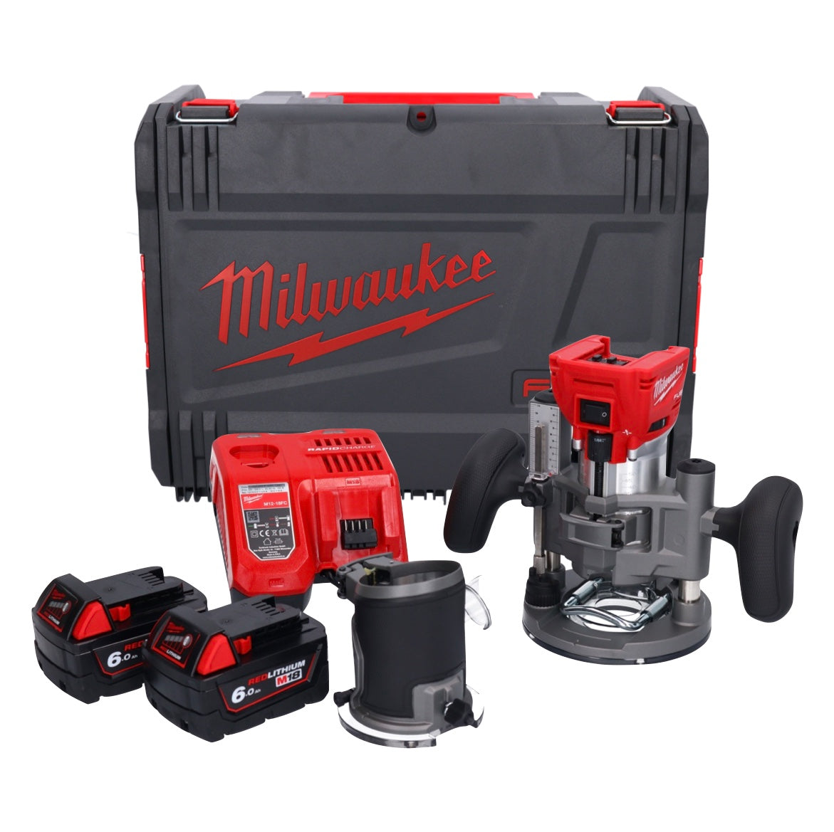 Fraiseuse à batterie Milwaukee M18 FTR-602X 18 V brushless + 2x batteries 6,0 Ah + chargeur + modules de fraisage + boîtier HD