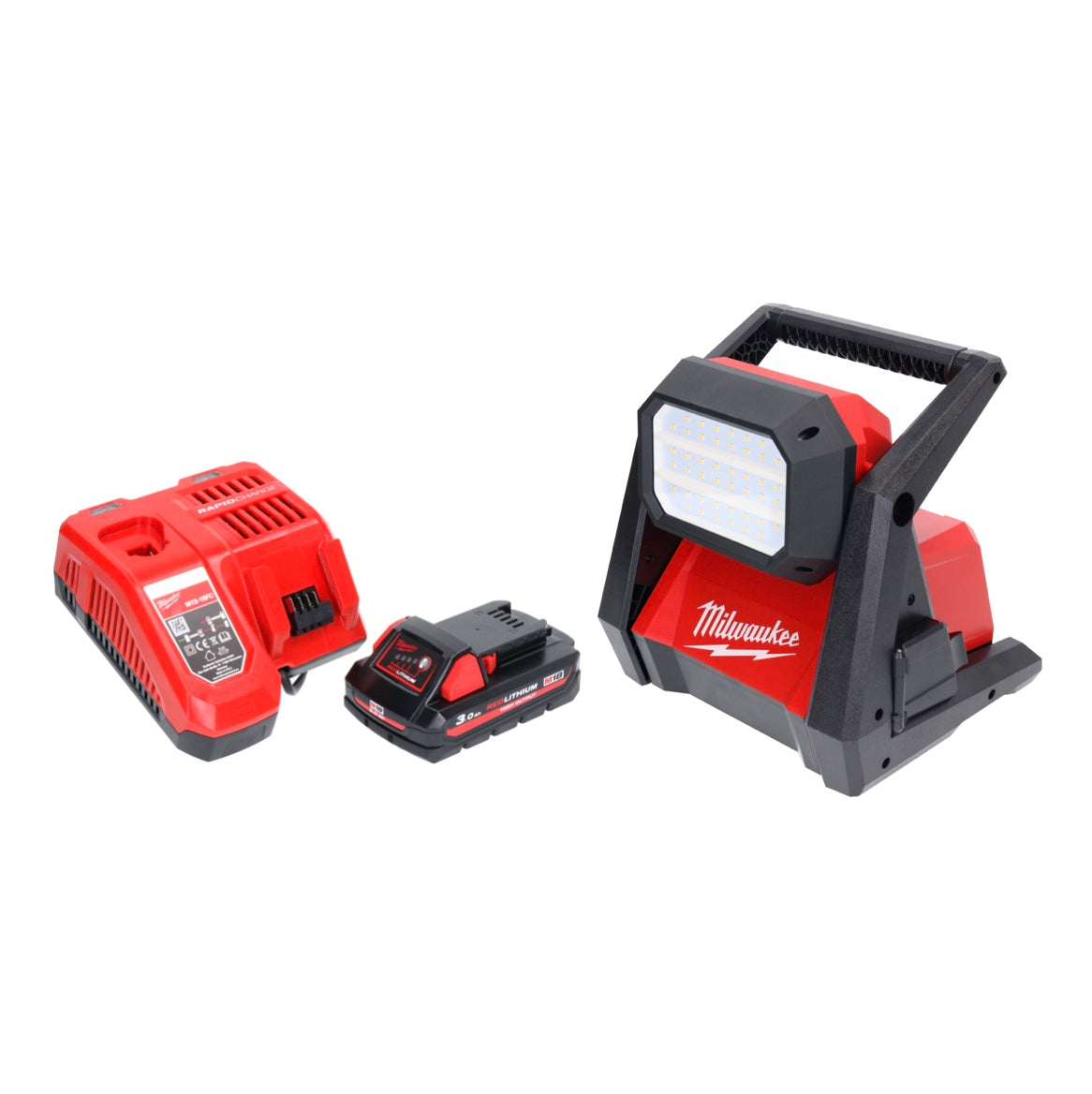 Milwaukee M18 HOAL-301FC Lampe LED pour projecteur de chantier à batterie 18 V 4000 lm + 1x batterie 3,0 Ah + chargeur