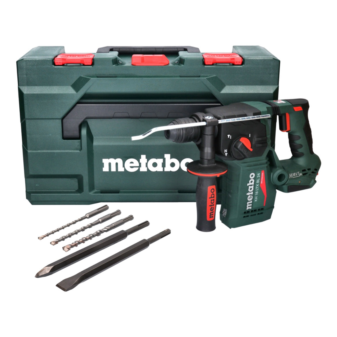 Metabo KH 18 LTX BL 24 marteau perforateur sans fil 18 V 2,2 J SDS Plus Brushless + jeu de 5 perceuses et burins + metaBOX - sans batterie, sans chargeur