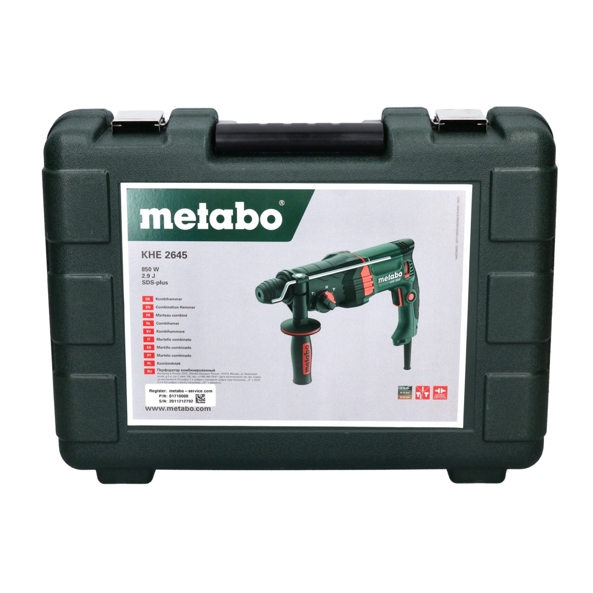 Marteau combiné Metabo KHE 2645 850 W 2,9 J SDS plus + jeu de 13 burins + coffret