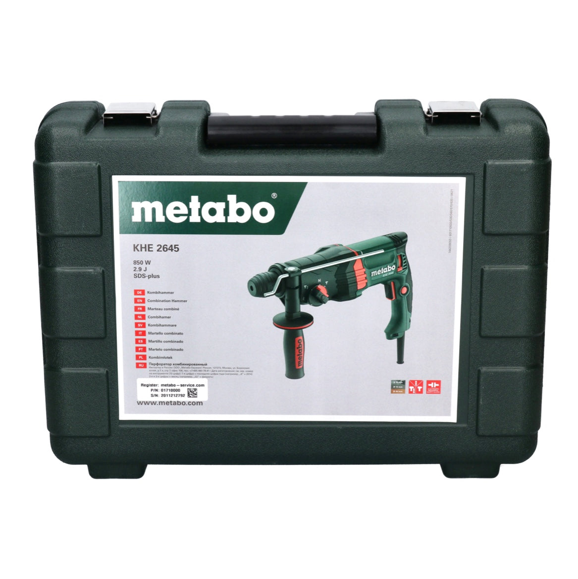 Marteau combiné Metabo KHE 2645 850 W 2,9 J SDS plus + jeu de 7 forets + coffret