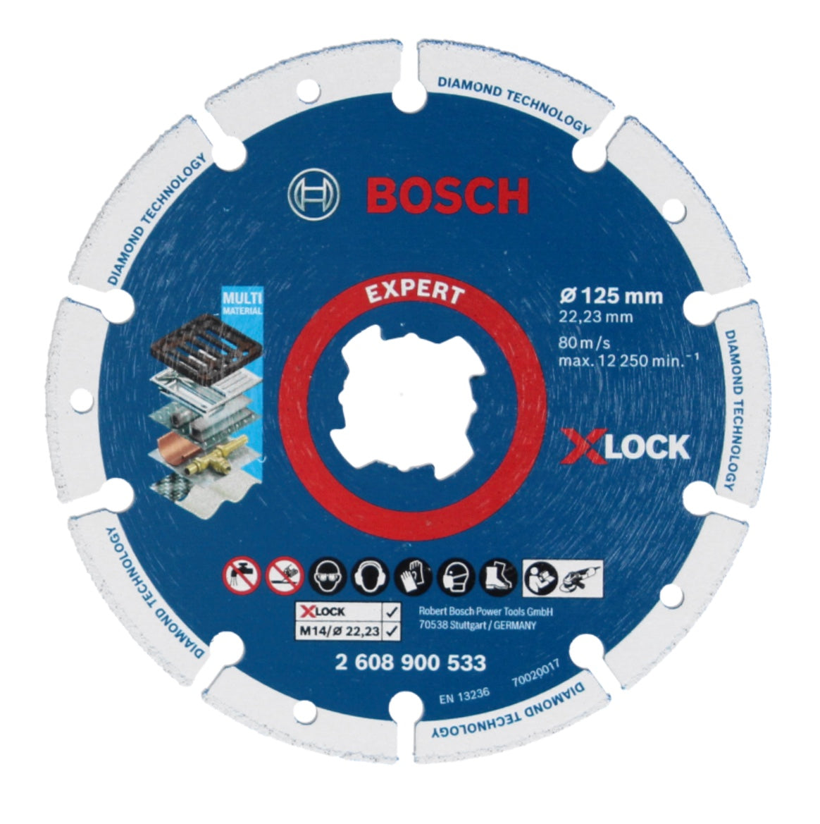 Bosch X-LOCK jeu de disques à tronçonner diamant métal + meule multiple carbure 125 x 22,23 mm (061599761M)