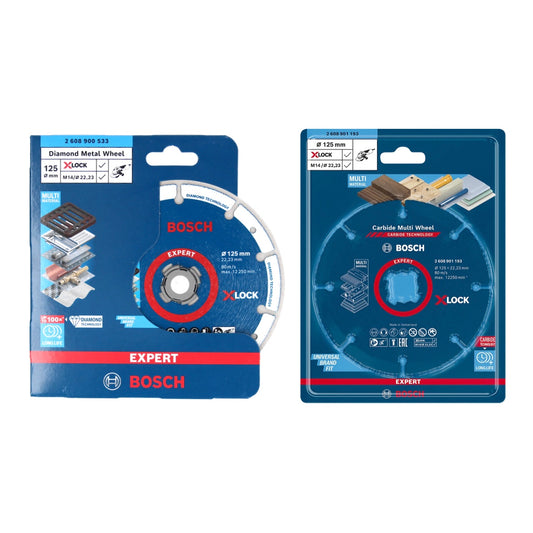 Bosch X-LOCK jeu de disques à tronçonner diamant métal + meule multiple carbure 125 x 22,23 mm (061599761M)