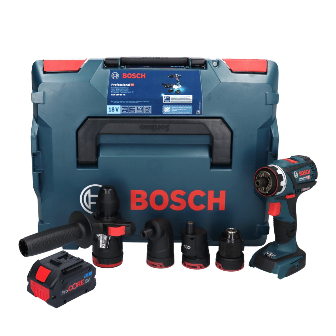 Bosch GSR 18V-60 FC Professional Akku Bohrschrauber 18 V 60 Nm Brushless + 1x ProCORE Akku 5,5 Ah + Aufsätze + L-Boxx - ohne Ladegerät - Toolbrothers