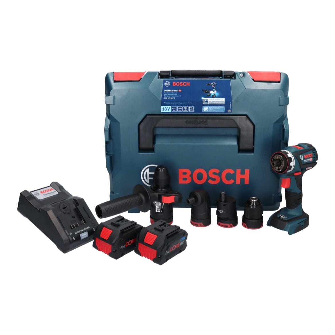 Bosch GSR 18V-60 FC Professional perceuse-visseuse sans fil 18 V 60 Nm sans balais + 2 batteries ProCORE 5,5 Ah + chargeur + accessoires + L-Boxx