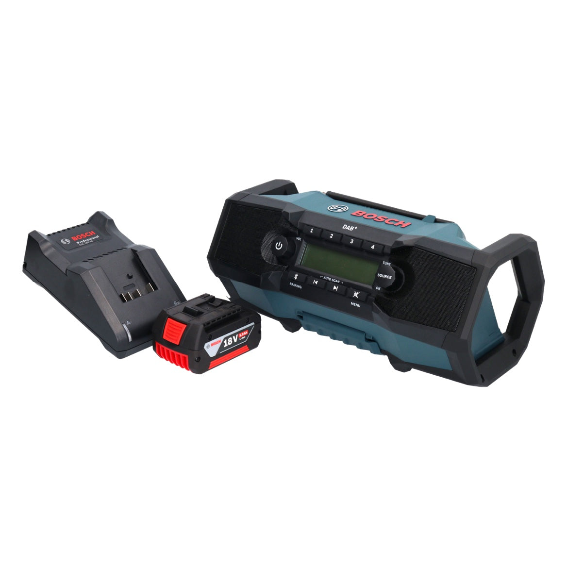 Bosch GPB 18V-2 SC Radio de chantier professionnelle sur batterie 18 V DAB+ Bluetooth AUX + 1x batterie 5,0 Ah + chargeur