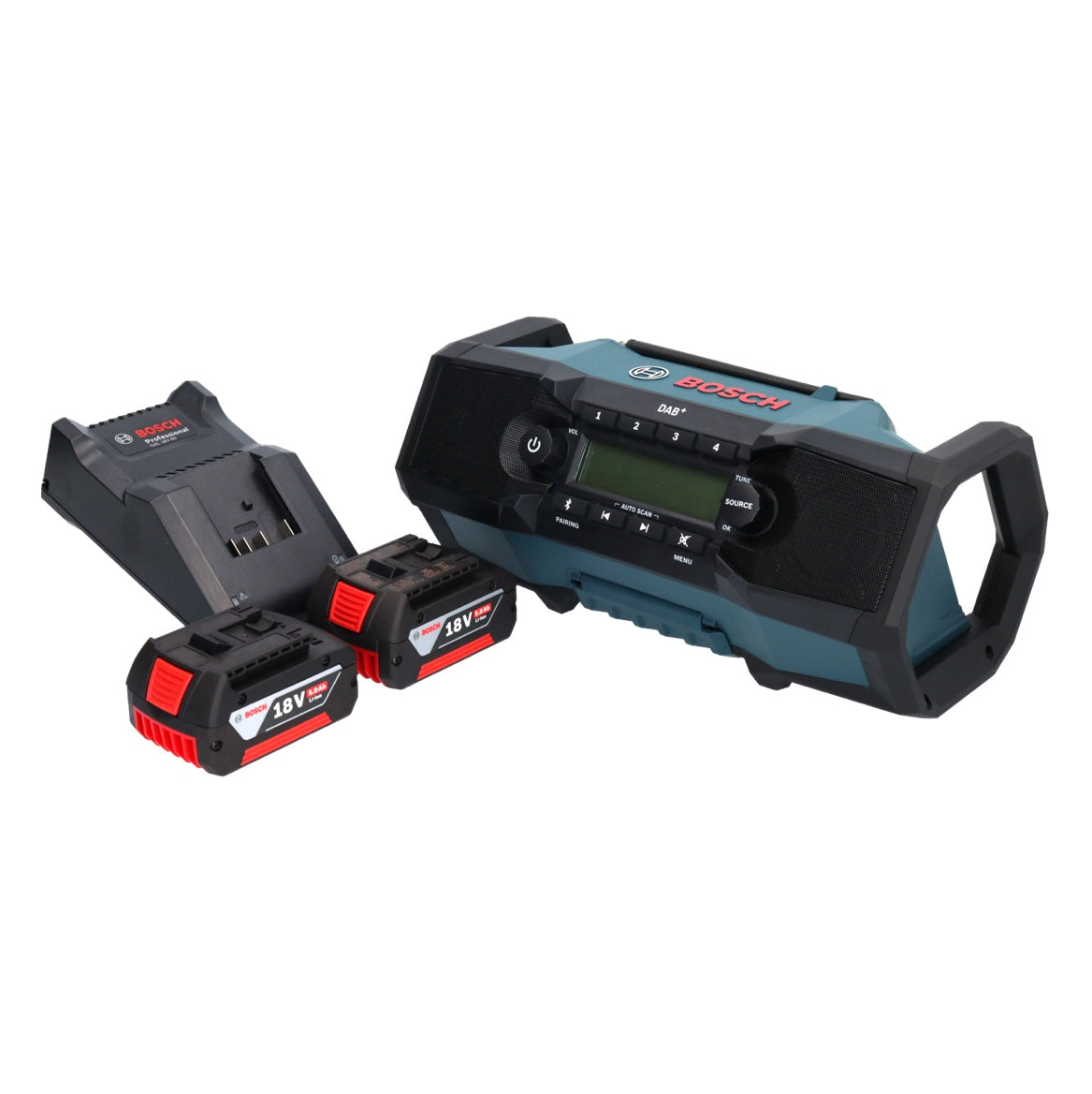 Bosch GPB 18V-2 SC Radio de chantier professionnelle sur batterie 18 V DAB+ Bluetooth AUX + 2x batteries 5,0 Ah + chargeur