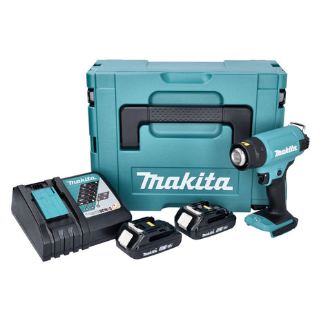 Souffleur à air chaud sur batterie Makita DHG 180 RAJ 18 V 550 °C + 2x batteries 2,0 Ah + chargeur + Makpac