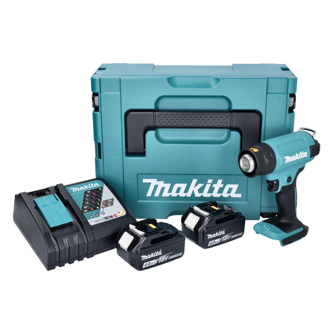 Makita DHG 180 RMJ Akku Heißluftgebläse 18 V 550 °C + 2x Akku 4,0 Ah + Ladegerät + Makpac - Toolbrothers