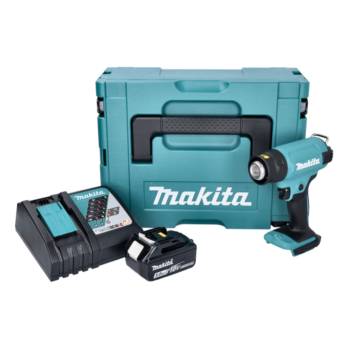 Makita DHG 180 RT1J Akku Heißluftgebläse 18 V 550 °C + 1x Akku 5,0 Ah + Ladegerät + Makpac - Toolbrothers