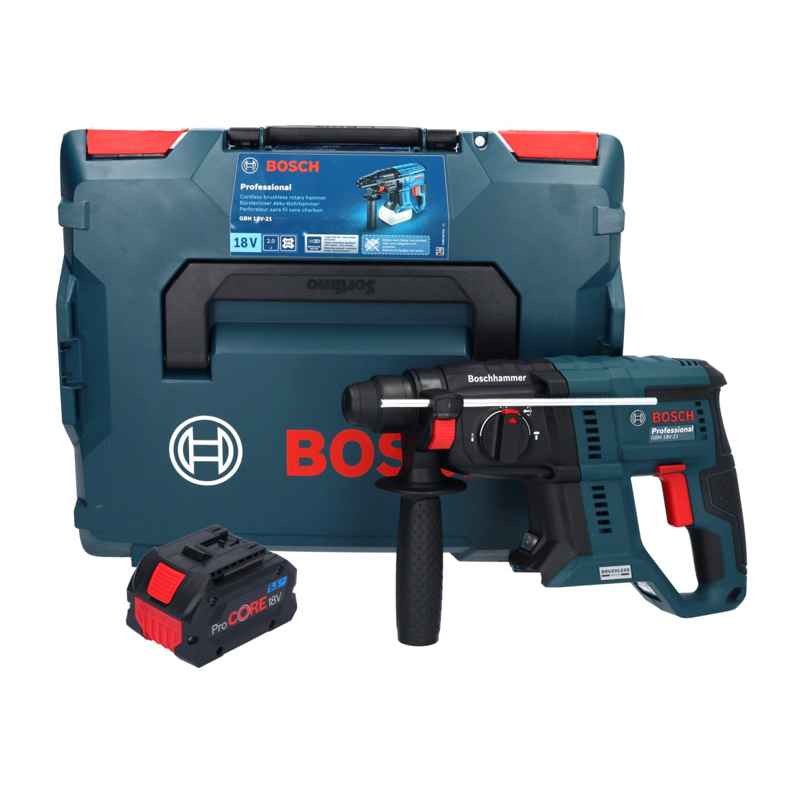 Bosch GBH 18V-21 Professional marteau perforateur sans fil 18 V 2,0 J sans balais + 1x batterie ProCORE 5,5 Ah + L-Boxx - sans chargeur