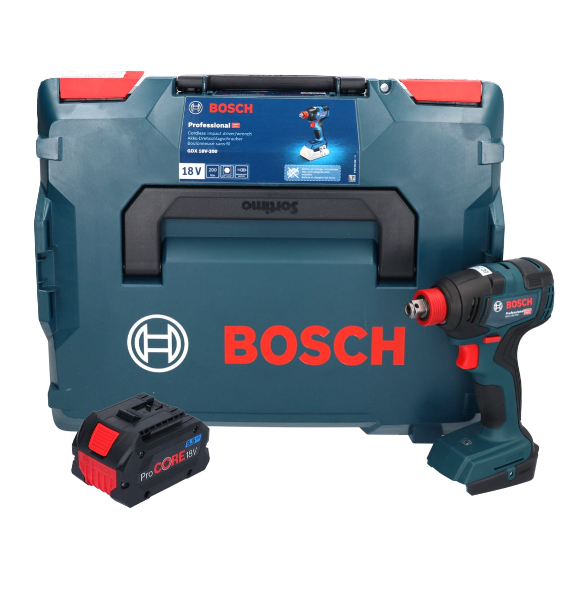 Bosch GDX 18V-200 Professional Akku Drehschlagschrauber 18 V 200 Nm Brushless + 1x ProCORE Akku 5,5 Ah + L-Boxx - ohne Ladegerät