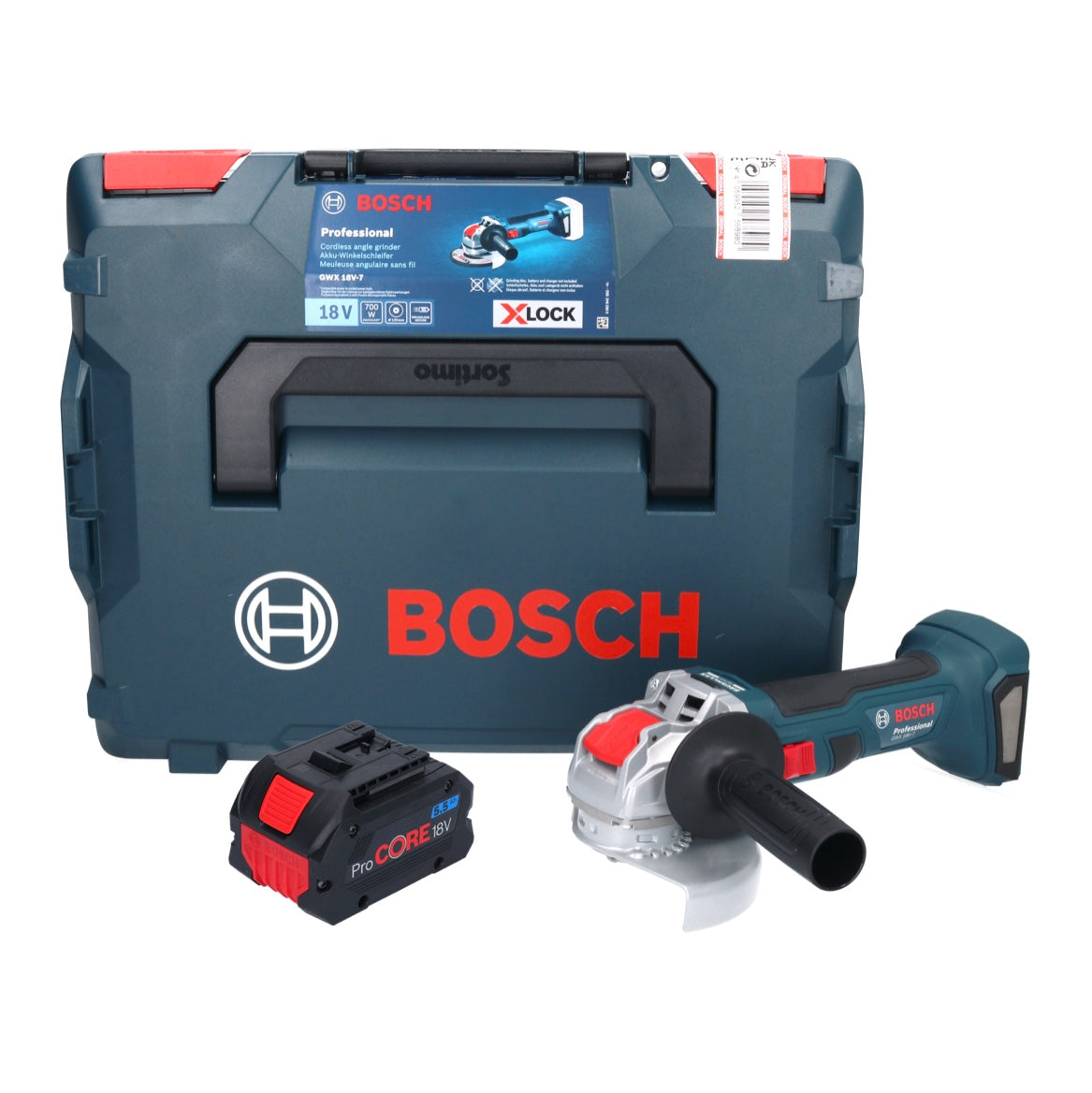 Bosch GWS 18V-15 SC Professional Akku Winkelschleifer 18 V 125 mm Brushless + 1x ProCORE Akku 5,5 Ah + L-Boxx - ohne Ladegerät