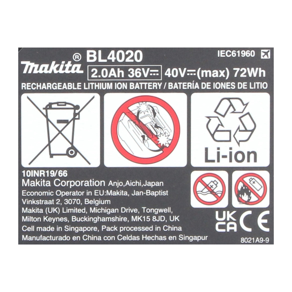 Makita Akku Set 2x BL 4020 Li-Ion Akku 40 V max. 2,0 Ah XGT ( 2x 191L29-0 ) IP64 Schutzklasse mit LED Anzeige