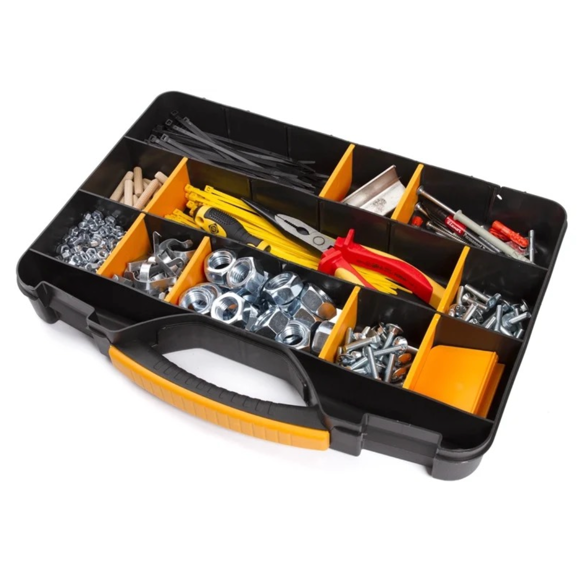 Forte Tools ORG-18 Werkzeugbox in 42x32x6 cm, Aufbewahrungsbox, Organizer mit 18 verschiedenen Fächern, entnehmbar, stabile Box, kratzfester Deckel ( 000051144815 )