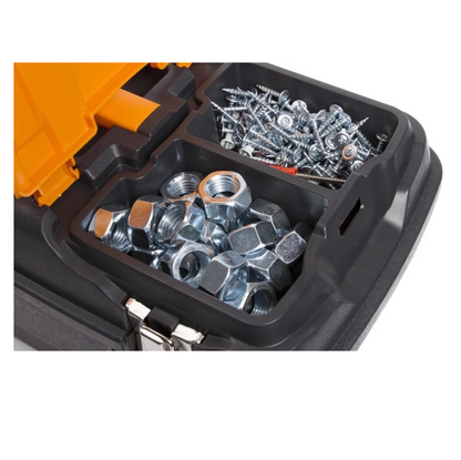 FORTE Tools MG-22 Jumbo Toolbox in 58x23x31 cm, Werkzeugkoffer, Koffer mit Metall-Laschen und internen Organizer, herausnehmbar, abschließbar ( 000051144585 ) - Toolbrothers