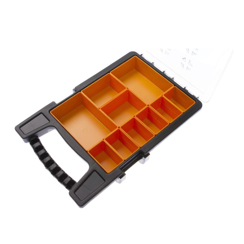 FORTE Tools K-ORG-10 Werkzeugbox in 35x24x6 cm, Aufbewahrungsbox, Organizer mit 10 verschiedenen Fächern, entnehmbar, stabile Box, kratzfester Deckel ( 000051144679 ) - Toolbrothers