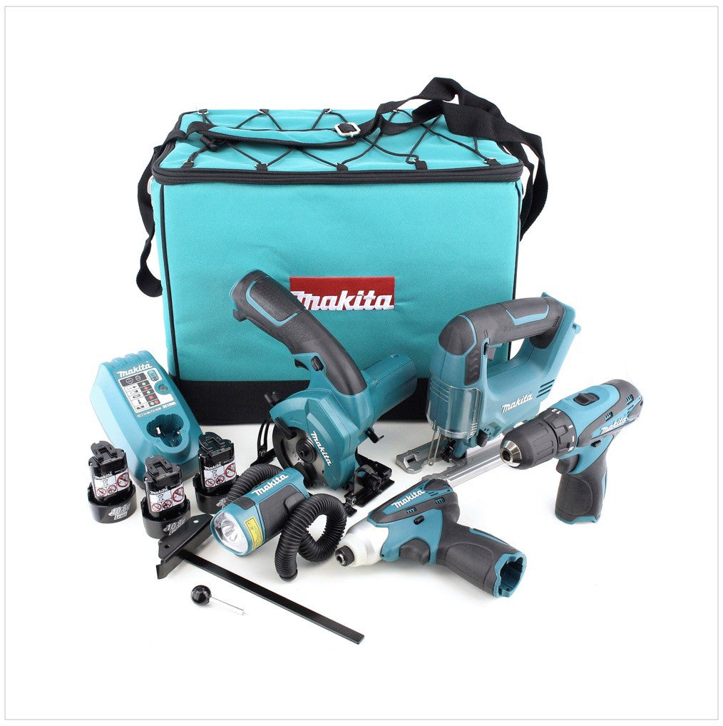 Makita DK 1474 X1 10,8 Li-Ion Akku Werkzeug Set mit 5 Maschinen + 3x Akku + Lader in Tasche - Toolbrothers