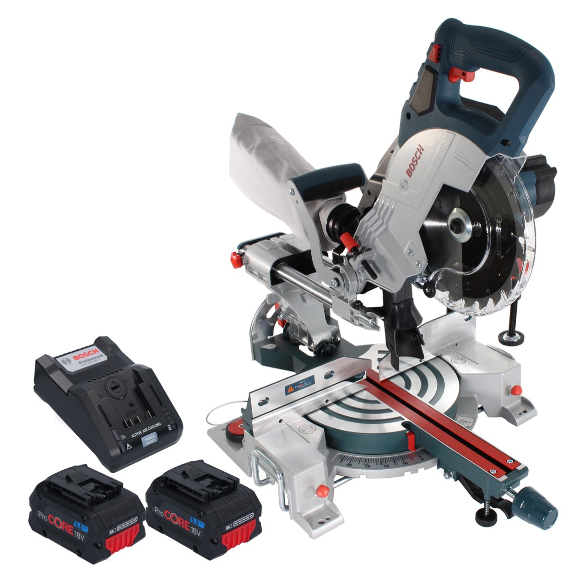 Bosch GCM 18V-216 Professional Akku Kappsäge Gehrungssäge 18 V 216 mm BITURBO Brushless + 2x ProCORE Akku 5,5 Ah + Ladegerät