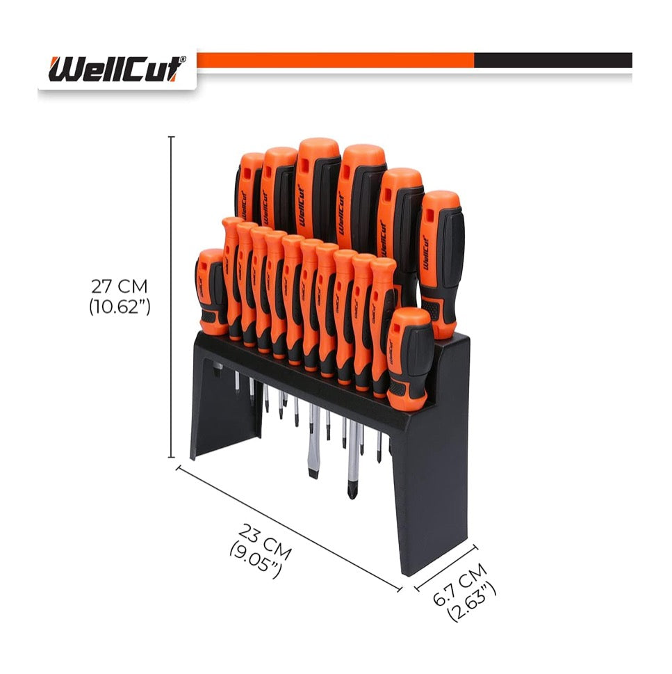 WellCut 18-teiliges Schraubendreher-Set, frei drehende Präzisions-Schraubendreher, magnetisch, aus gehärtetem Cr-V-Werkzeugstahl ( ‎WC-SD18S )