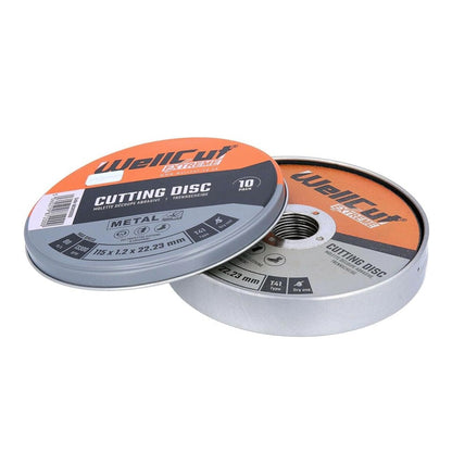 Disque à tronçonner en métal WellCut 10x Extreme, diamètre 115 mm, épaisseur 1,2 mm, alésage 22,3 mm, dans une boîte métallique, pour utilisation à sec uniquement ( ‎WCA1152-10 )