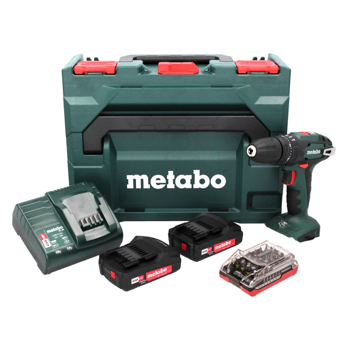 Metabo SB 18 Akku Schlagbohrschrauber 18 V 48 Nm + 2x Akku 2,0 Ah + Ladegerät + Bit Set 32 tlg. + metaBOX - Toolbrothers