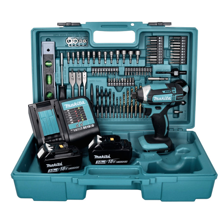 Makita DTD 152 SF2X5 Akku Schlagschrauber 18 V 165 Nm + 2x Akku 3,0 Ah + Ladegerät + 101 tlg. Zubehör Set + Koffer