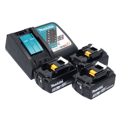 Meuleuse d'angle sur batterie Makita DGA 504 RFJ3 18 V 125 mm sans balais + 3 batteries 3,0 Ah + chargeur + 5 disques à tronçonner + Makpac