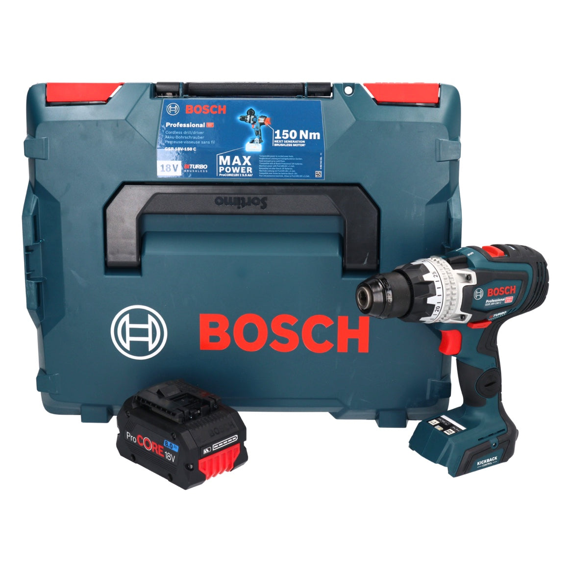 Bosch GSR 18V-150 C Professional perceuse-visseuse sans fil 18 V 150 Nm Biturbo brushless + 1x batterie ProCORE 8,0 Ah + L-Boxx - sans chargeur