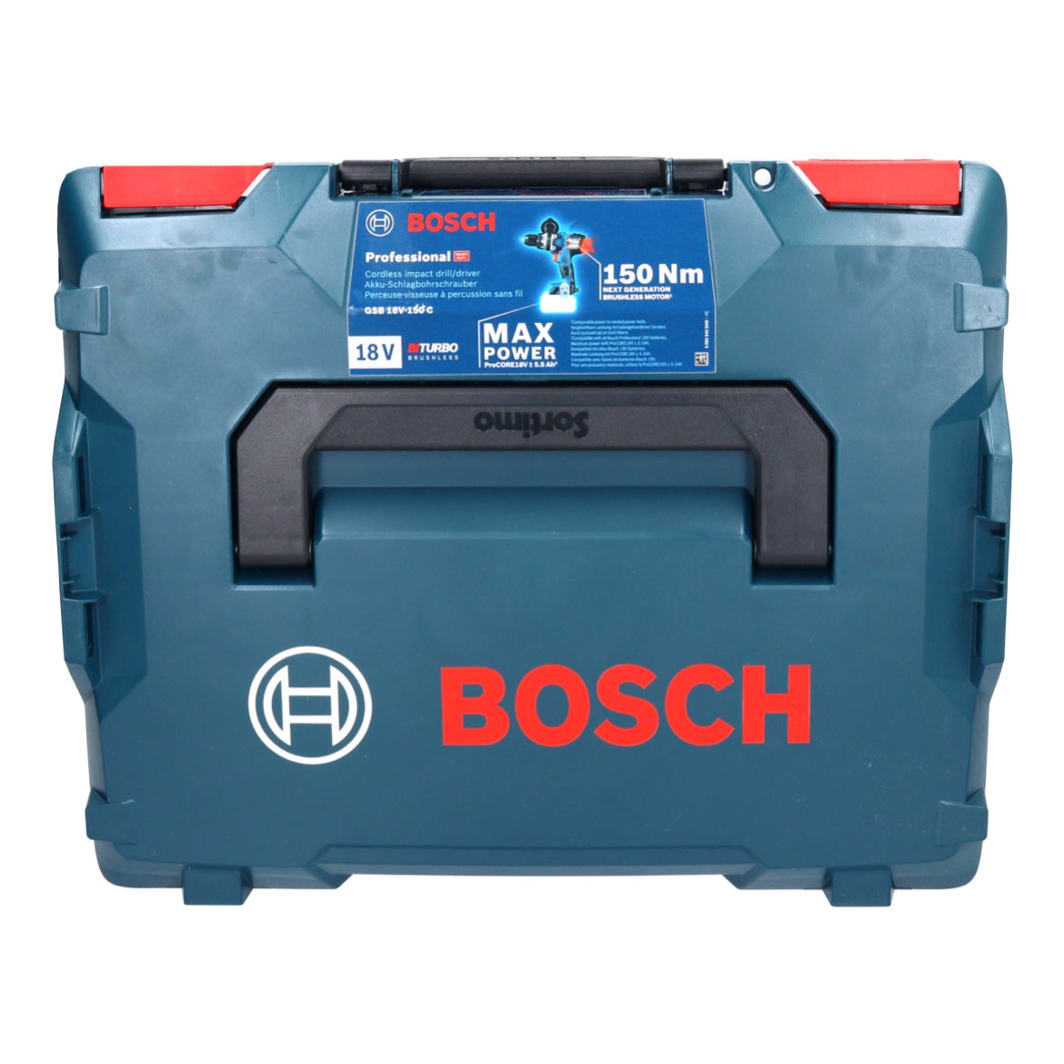 Bosch GSB 18V-150 C Perceuse à percussion sans fil professionnelle 18 V 150 Nm Biturbo brushless + 1x batterie 5,0 Ah + chargeur + L-Boxx