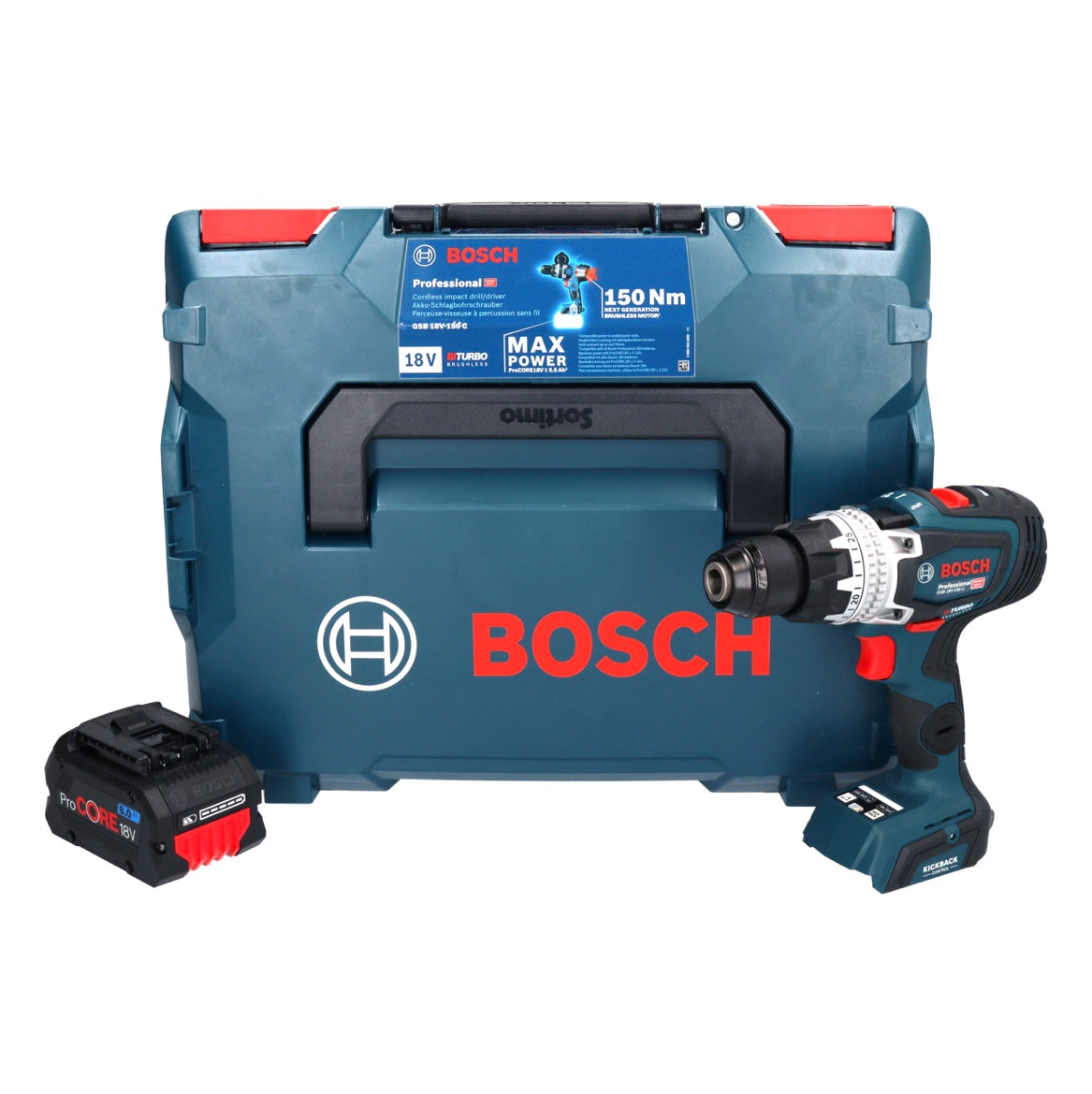 Bosch GSB 18V-150 C Professional perceuse à percussion sans fil 18 V 150 Nm Biturbo brushless + 1x batterie ProCORE 8,0 Ah + L-Boxx - sans chargeur