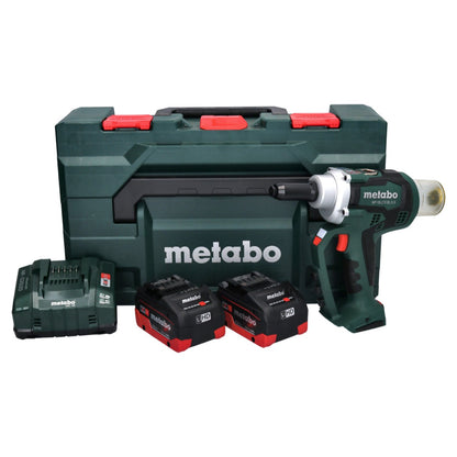 Metabo NP 18 LTX BL 5.0 pistolet à riveter aveugle sur batterie 18 V 10 kN sans balais + 2x batterie 8,0 Ah + chargeur + métaBOX