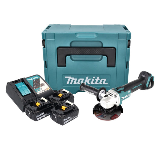 Makita DGA 504 RT3J Akku Winkelschleifer 18 V 125 mm Brushless + 3x Akku 5,0 Ah + Ladegerät + Makpac