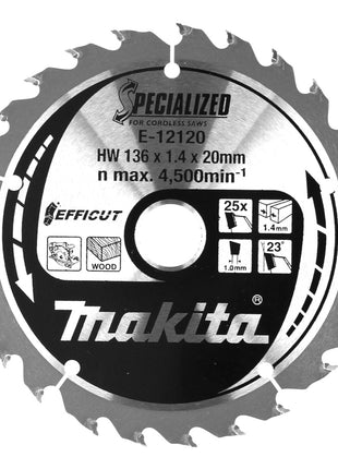 Makita CCM13625E Lame de scie SPECIALIZED EFFICUT (E-12120) 136 x 1,4 x 20 mm 25 dents pour le bois