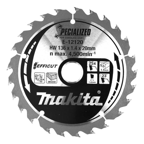 Makita CCM13625E Lame de scie SPECIALIZED EFFICUT (E-12120) 136 x 1,4 x 20 mm 25 dents pour le bois