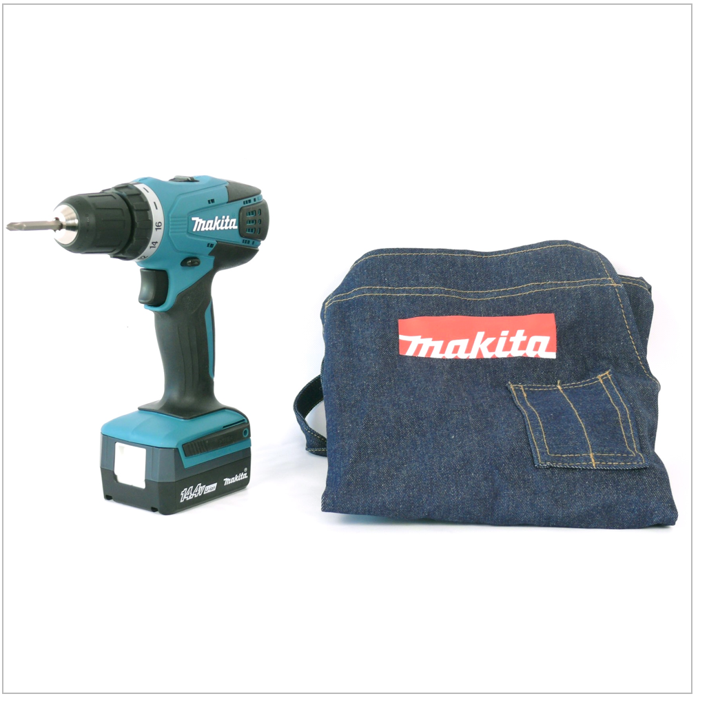 Makita DK14004X1 G-Serie Set mit DF 347 D Akku Bohrschrauber 14,4V + UM 165 D Grasschere + 2x Akku 1,3Ah + Ladegerät + Arbeitsschürze - Toolbrothers