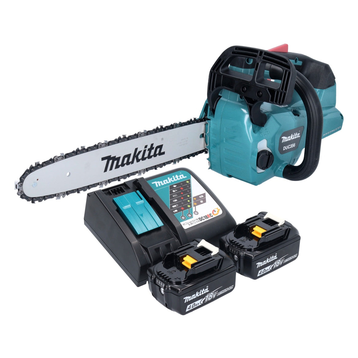 Makita DUC 356 RMB Akku Kettensäge 36 V ( 2x 18 V ) 35 cm Brushless + 2x Akku 4,0 Ah + Ladegerät